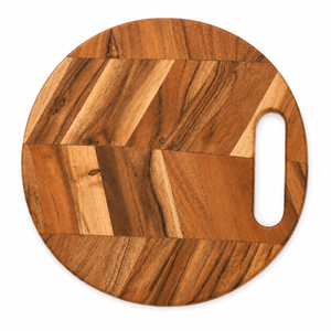 Planche à découper ronde en bois avec poignée |   Planche à découper en bois artisanale |   Plateau de service, plateau à pizza et plateau de charcuterie - Product Image 3