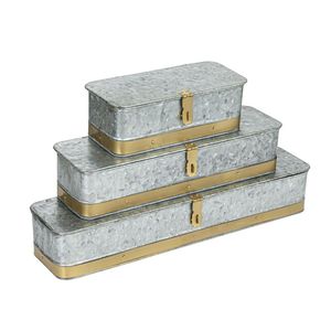 Luxury Galvanized Metal Storage Trunk Set of 3 Decorative Nesting <b>Boxes</b> Vintage <b>Lockable</b> Home Organizer - Product Image 1