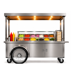 Carrito de Burritos Móvil de Acero Inoxidable con Toldo, Barra de Ensaladas y 4 Ruedas para Tienda de Comida al Aire Libre - Product Image 3