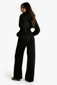 Pantalon de jogging d'hiver pour femme, noir, taille mi-haute, coupe droite, en molleton bouclette doux 100% coton, avec cordon de serrage, personnalisable, vente en gros - Product Image 3