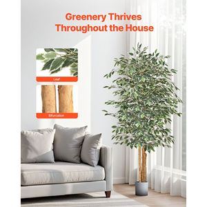 Arbre artificiel Ficus de 6 pieds de haut avec tronc en bois naturel et feuilles vertes réalistes, plante artificielle d'intérieur avec pot noir - Product Image 3