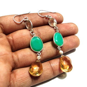 Natural Chrysoprase Citrine Dangle <b>Drop</b> Earrings 925 Sterling Silver Gemstone Women Wedding - Product Image 3