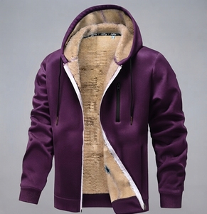 <b>Men's</b> <b>Burgundy</b> Hooded Fleece Lined Pullover Sweatshirt Casual Winter Wear Loose Fit Solid Color Knitted Jacket Waterproof - Product Image 3
