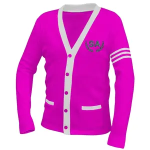 OEM 맞춤 제작 새로운 디자인 v 넥 여학생 클럽 및 동목 니트 여성 스웨터 & 여성 커스텀 로고가 있는 통기성 가디건