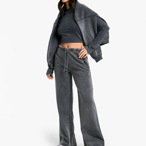 Pantalon de survêtement évasé et ample pour femme, taille mi-haute avec cordon de serrage, style streetwear, hiver, 100% coton respirant - Product Image 6