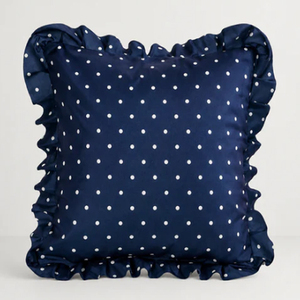 Navy Polka Dot <b>Cushion</b> <b>Cover</b> Square <b>Cushion</b> <b>Cover</b> with Ruffle Trim Classic Style Home Decor Couch <b>Cushion</b> <b>Cover</b> - Product Image 1