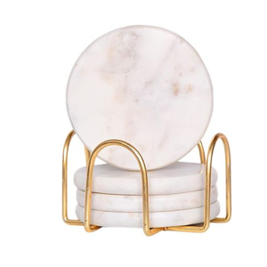 Luxury Round White <b>Marble</b> <b>Coaster</b> Set of 6 with Gold Metal Holder Eco-Friendly Drink <b>Coasters</b> Cup Mat for Home Decor Wholesale - Product Image 4