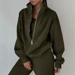 Ensemble de survêtement d'hiver pour femmes grande taille, couleur unie, sweat-shirt 100% coton avec pantalon de jogging deux pièces - Product Image 4