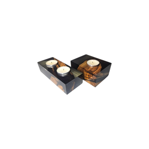 Ensemble de porte-bougies rectangulaires en résine époxy faits à la main, écologiques, résistants à la chaleur, avec incrustations en bois, décoratifs pour la maison - Product Image 4