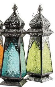 Farol Metálico Tradicional con Diseño Geométrico de Vidrio Turquesa, Hecho a Mano, Decoración de Mesa para Interiores, para Sala de Estar, Ramadán - Product Image 2