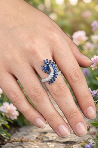 Anillo de Zafiro Azul y Diamantes en Plata de Ley 92.5 KLSR-11670 - Product Image 3