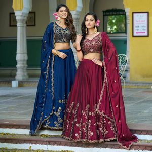 Lehenga Choli en soie Rangoli, longueur ras du sol, broderie moderne avec sequins et fils pour mariage, bal de promo, fête de Diwali - Product Image 1