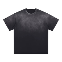 Kaos Pria Custom Logo Printing 250GSM 100% Katun Tebal Oversize Vintage Distressed Loose Fit Retro Streetwear