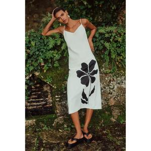 Vestido Midi Casual de Verano para Mujer, Simple y Elegante, Corte en A, Cintura Natural, Transpirable, 100% Algodón, Estampado Floral, Liso Teñido - Product Image 5