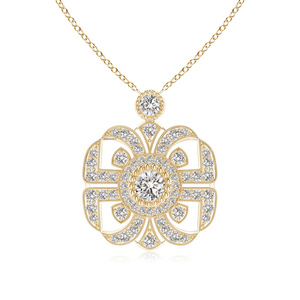 Colgante de Diamante Cultivado en Laboratorio con Corte Redondo Floral Vintage en Oro de 10K, 14K, 18K y Plata de Ley 925, 935 - Product Image 3