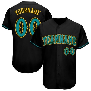 Venta al por Mayor del Jersey de Béisbol Auténtico Personalizado OMMIZ INDUSTRY en Negro, Verde Azulado y Dorado - Product Image 1