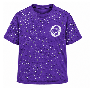 T-shirt unisexe violet à manches courtes et col rond, orné de perles, personnalisé, mode décontractée, streetwear, haut - Product Image 1