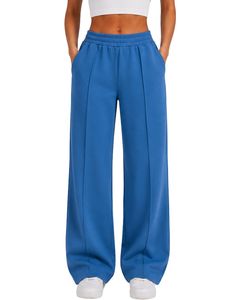 Manufacturer Custom Women Royal Blue Wide Leg Sweatpants High Waist Loose Fit Lounge Jogger Pants Casual Streetwear Daily Wear - Product Image 1