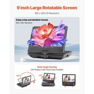 Lettore DVD Portatile con Display HD Girevole da 9 Pollici, Batteria Ricaricabile Integrata da 4 Ore, Doppi Altoparlanti, Supporto TV/USB e VCD - Product Image 2