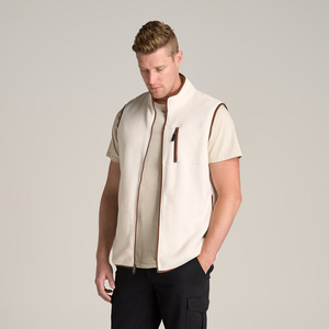 Chaleco polar personalizado para hombre, color crema, con ribete de cuero, cuello alto, cremallera y bolsillos, sin mangas, ¡superventas! - Product Image 5