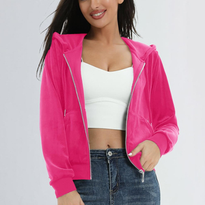 Best Clothing Winter Streetwear Ladies <b>Velvet</b> Hoodies Top Seller Drop Shoulder <b>Velvet</b> Zipper <b>Hoodie</b> For Woman - Product Image 4