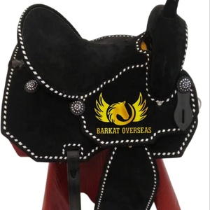 Custom Black Suede Genuine Leather Western Horse Saddle white buckstitch Design Portable Riding Dressage Custom logo - Product Image 1