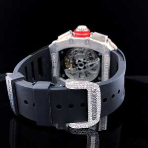 นาฬิกาข้อมือผู้ชายหรูหราประดับเพชรแบบโครงกระดูก สายยาง ระบบออโตเมติก สไตล์โครโนกราฟ พรีเมียม - Product Image 3