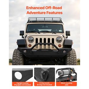 2007-2018 Wrangler JK/JKU Front Bumper with Winch <b>Plate</b> D-<b>Ring</b> Mounts Fog Light Housing Heavy-Duty Steel Hitch Mounts Compatible - Product Image 4