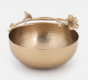 Bol décoratif en métal fait main avec poignée en forme de fleur, pièce maîtresse unique pour table à manger, accent moderne pour la maison et le salon - Product Image 1