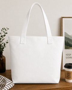 <b>White</b> Canvas Fashion Tote <b>Bag</b> 16 in with Front Pockets Customized Closure for Shopping & Travel - Product Image 6