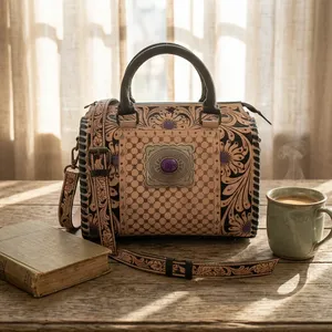 Vintage Women's <b>Handbag</b> Genuine Leather Bags Shoulder Bags Checkered Pattern Leather <b>Handbags</b> for Women - Product Image 1