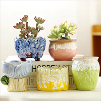 Lots de 5 pots de fleurs en céramique rétro mignons et brillants pour plantes succulentes, avec effet cascade