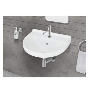 Exclusive rectangular wall hung ceramic wash basin 425x385x155mm glossy white floating bathroom sink with half pedestal - Product Image 3
