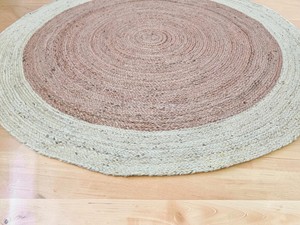 <b>Round</b> Jute Area Rug Solid Color Braided Scandinavian Style Eco Friendly Flat Pile for Living Room - Product Image 4
