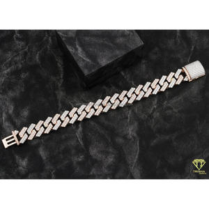 Luxury Two Tone Rose Gold Iced Out Moissanite Cuban Link Bracelet with VVS Diamond Simulant Stones for Men and Women - Product Image 3