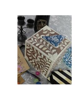 Caja de pañuelos de resina con incrustaciones de hueso, artesanal y de lujo, diseñada para la decoración elegante del encimera del baño. - Product Image 1