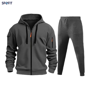 Men's Navy Blue Hooded Tracksuit Set Full <b>Zip</b> Sweatshirt Joggers Pants Solid Color Casual Autumn Wear Breathable Polyester - Product Image 3