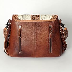 Unique Western Style Tooled Hair on Hide Fur Leather Hand <b>Bag</b> <b>Women</b> Handmade Tooled Fur Leather Vintage Style <b>Messenger</b> <b>Bag</b> - Product Image 5
