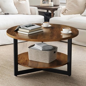 Modern <b>Round</b> Wood <b>Coffee</b> <b>Table</b> With Three Cylinder Legs Decorative Living Room Furniture - Product Image 2