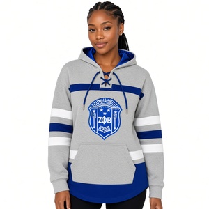 เสื้อฮู้ดฮอกกี้สีเทา Zeta Phi Beta แบบ unisex คอผูกเชือก สีน้ำเงินรอยัล แขนเสื้อลายทางสีขาว ปักลายตราสัญลักษณ์ ผ้าฟลีซ - Product Image 3