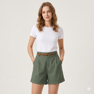 Wholesale Custom Women's Cotton Breathable Quick Dry Ruffles Mid Elastic Waist Fold-<b>up</b> Leg <b>Opening</b> Sporty Summer Shorts - Product Image 3