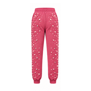 Pantalones Deportivos con Cuentas de Perlas Rosa, Pantalones de Chándal de Lujo para Mujer, Pantalones Casuales de Calle con Cordón Ajustable y Bolsillos - Product Image 2