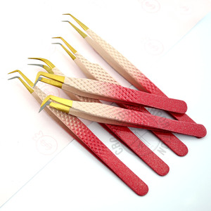 Custom Logo Stainless Steel Eyelash Tweezers 45 90 Degree Lash Isolation Extension Tweezers Fiber Tip for Eyelash Application - Product Image 1