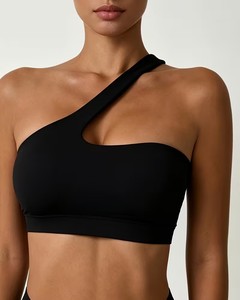 One Shoulder Sports Bra Women Asymmetric Cutout Workout <b>Crop</b> <b>Top</b> Single Strap Gym Fitness Yoga Tank Padded Activewear Blanks - Product Image 1