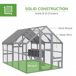 Grande Pollaio 2,7m x 1,8m x 1,8m con Nido e Copertura Impermeabile e Anti-UV per 8-12 Galline, Grigio - Product Image 4