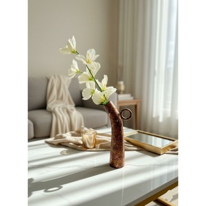 <b>Handmade</b> Textured Ceramic Flower Vase With Handle Modern Rustic <b>Pottery</b> For Living Room Table Centerpiece Nordic Minimalist - Product Image 1