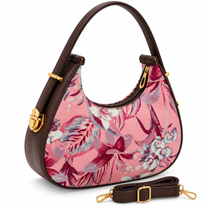 Bolso Hobo con Estampado Floral para Mujer, en Cuero PU Rosa, con Correa de Hombro, Cierre de Cremallera y Herrajes Dorados, para Todas las Temporadas - Product Image 1