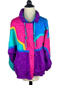 Vintage Colorblock Windbreaker Jacket Stand Hooded Waterproof Embroidery Featuring Pockets Pullover Closure Snap Flap Fit Nylon - Product Image 3
