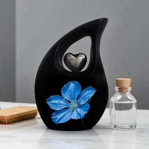 Black Enamel Cremation Urn Tear Drop <b>Ashes</b> Memorial Urn Floral Decorative <b>Keepsake</b> <b>for</b> Adult - Product Image 6