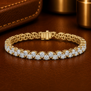 Double Row Round Cut Lab Grown Diamond Tennis <b>Bracelet</b> 14K Gold DEF VVS Sparkling Round Cluster <b>Bracelet</b> Fine Jewelry for Women - Product Image 1